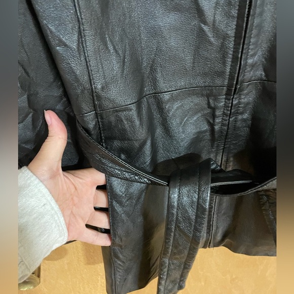 WORTHINGTON-Vintage black genuine leather trench - Picture 4 of 5